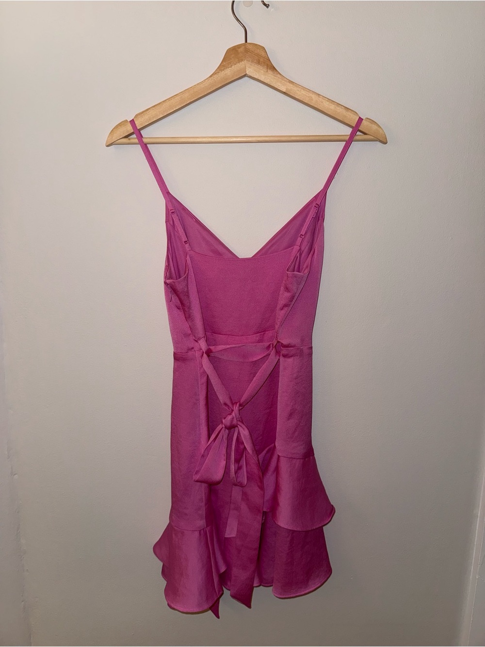 Express Fuchsia Spaghetti-Strap Ruffle-Hem Mini Dress - Picture 2 of 6